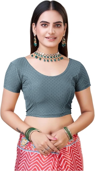 themilestocks TMS Women's Blouses Readymade Gold Stretchable Saree Crop Top Choli Free Size (Grey, C