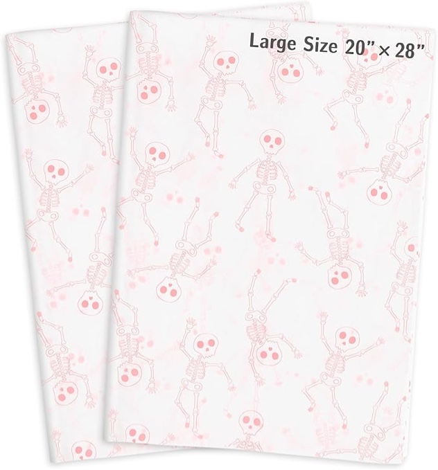 MR FIVE Large Size 20" x 28" Skeleton Tissue Paper Bulk,Pink Halloween Skeleton Pattern Tissue Paper