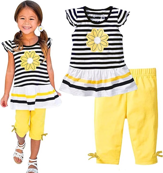 LUKYCILD Baby Girls Summer Clothes Casual Clothing Suit Short Sleeve Striped T-Shirt +Pants