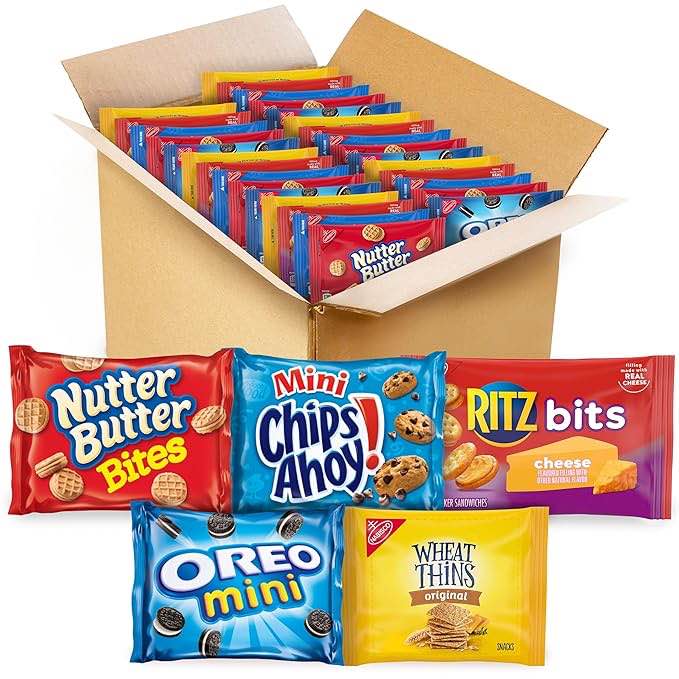 OREO Mini Cookies, Mini CHIPS AHOY! Cookies, RITZ Bits Cheese Crackers, Nutter Butter Bites & Wheat Thins Crackers, Nabisco Cookie & Cracker Variety Pack, 50 Snack Packs (best before 03/21/25)