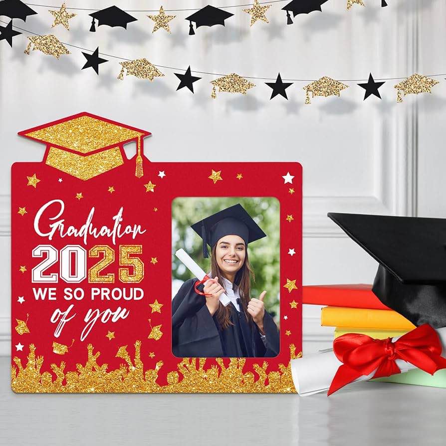 GROWTHMAGIC Mortarboard 2025 Graduation Frame - Red Wooden Graduation Photo Frame 4x6 College Graduation Decoration Gift for Her Him Kids Daughter Son