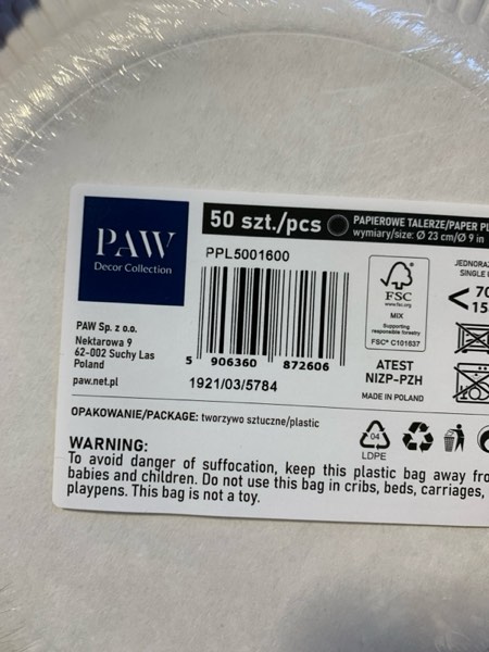 PAW - Disposable Paper Plates (9 Inch, 50-Pack), Soak Proof Patterned Party Plates for Wedding, Gard