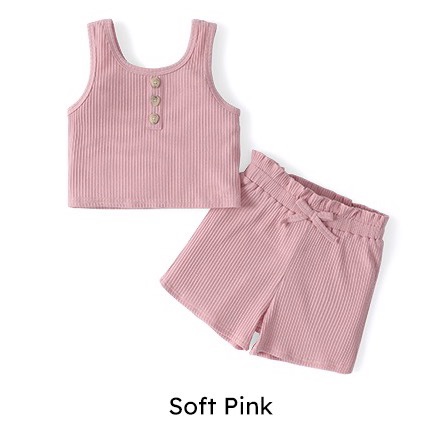 PATPAT Little Girls Summer Clothes Shorts Set Ribbed Tank Top Elastic Short 2 Piece Outfit 3Y