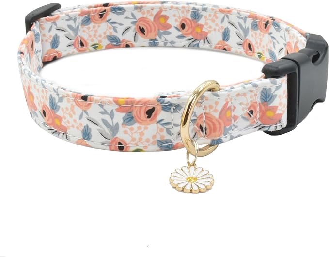 Cute Cotton Dog Collar Flower Patterns, Soft Adjustable Puppy Collars for for Girl Female Small Medium
