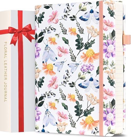 Lined Notebook Journal for Women Girls, 312 Numbered Pages A5 Thick PU Leather Journal, Hardcover College Ruled Notebook for Bible Notes, Aesthetic Flower Diary with Gift Box, Cute Journaling Supplies
