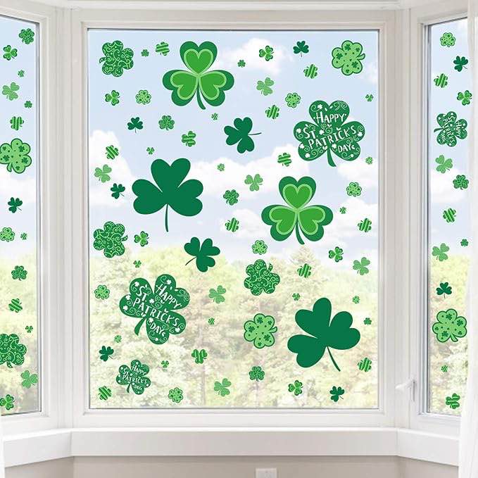 St Patricks Day Window Clings, Shamrock Window Stickers for St Patricks Day Decorations