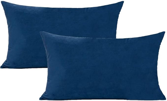 JUSPURBET Aqua Blue Luxury Velvet Lumbar Throw Pillow Covers with Piping 16x24 Inch Set of 2 Washabl
