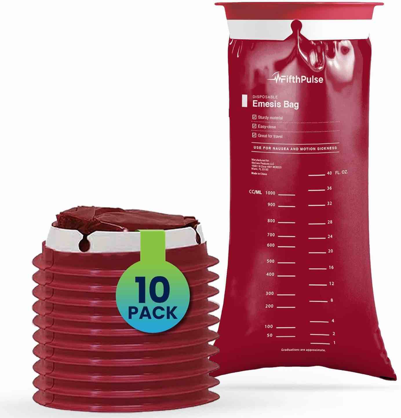 FifthPulse Disposable Burgundy Emesis Bags - Pack of 10 Barf Bags for Kids and Adults - Vomit Bags D
