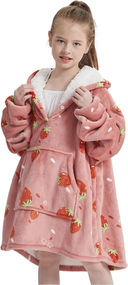 NAFLEAP Wearable Blanket Kids Hoodie Oversized Fleece Sherpa Christmas Sweatshirt Gift for Girls, St