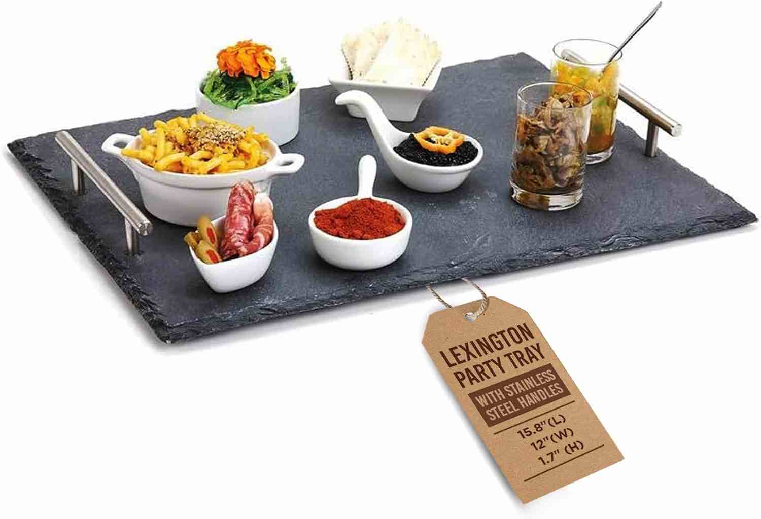IMPULSE! Lexington Party Tray Slate Serving Board, Food Platter for Appetizers, Gourmet Cheese, Desserts