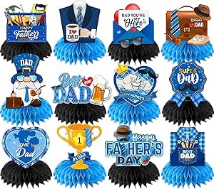 Fathers Day Decorations Honeycomb,12pcs Double Sided Fathers Day Centerpieces for Table Best Dad Table Topper for Fathers Day Table Decorations