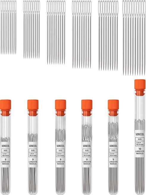 VONEEDL 60 PCS Large Eye Sharp Needles - Easy to Thread Big Eye Sewing Needles, Embroidery Needles (