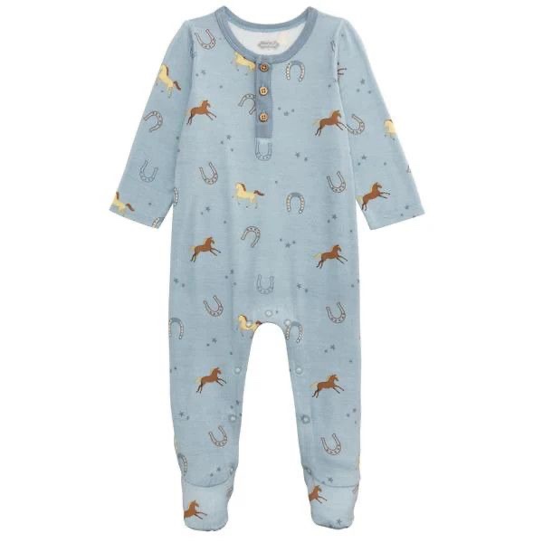 Mud Pie Boy's Baby Blue Horseshoe Print Sleeper