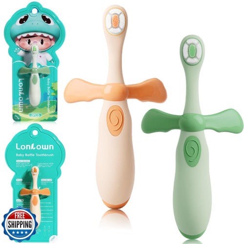 Lonlown Kids Toothbrushes 2 Pack,Soft Bristle Toothbrushes for Baby 1-3 Years Old Cute Dinosaur Toot