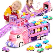 Dolanus Toys for 3 4 5 6 7 8 Year Old Girl - Unicorn Carrier Truck Car with Foldable Race Track - Gi