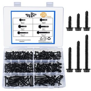 220 Pcs Self Drilling Tek Screw Assortment Kit, #8 x 1/2'' to 1-1/2'' Stainless Steel Hex Washer Hea