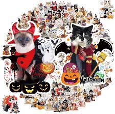 BEMAYSELF Halloween Cat Stickers for Kids — 140 Pieces Cute Kawaii Kittens Stickers for Water Bottles, etc