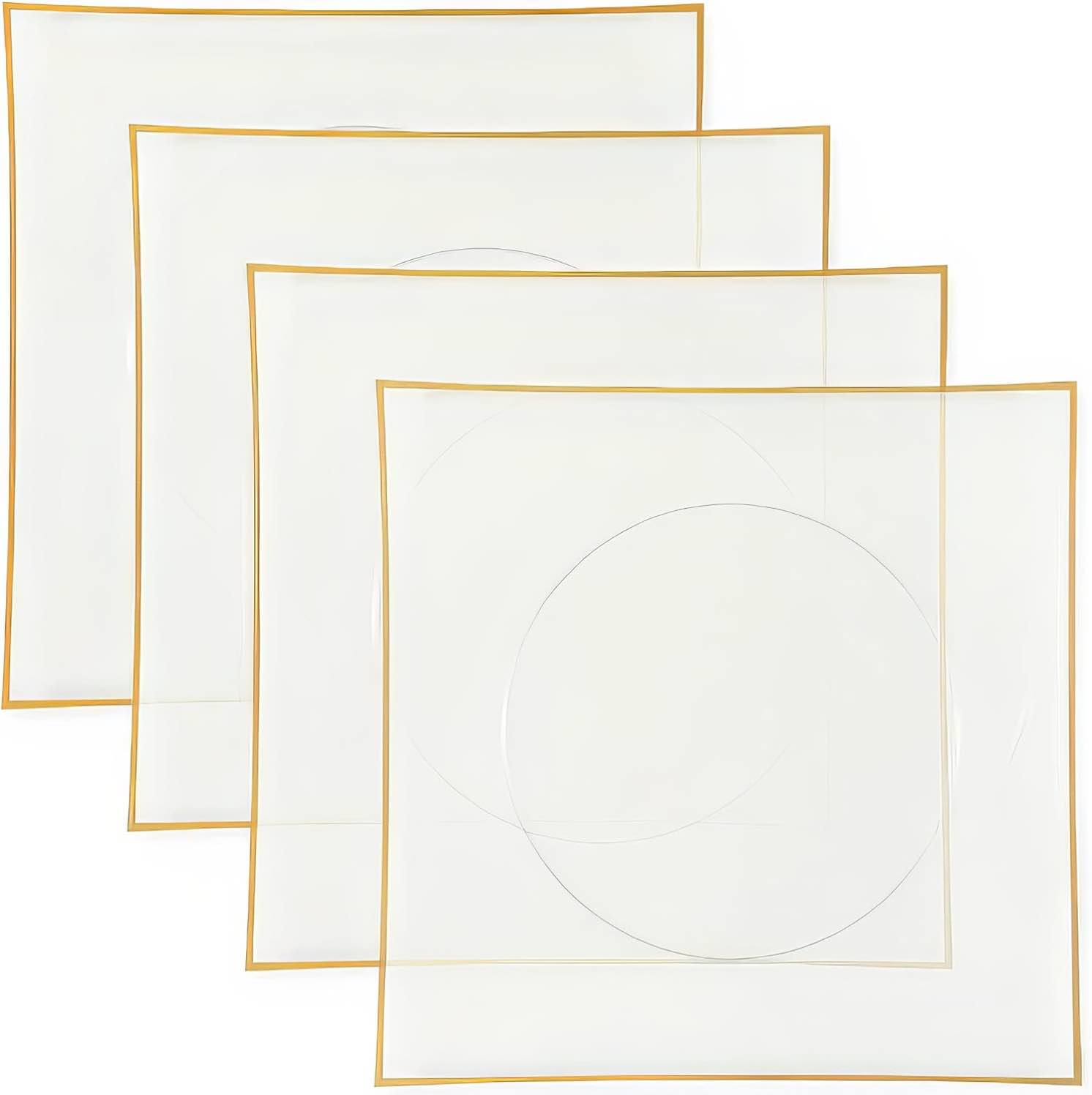 Bluesky Elegant & Chic Chargers Square Flat Clear/Gold Rim - 13" (Pack of 4) - Durable Material - Id