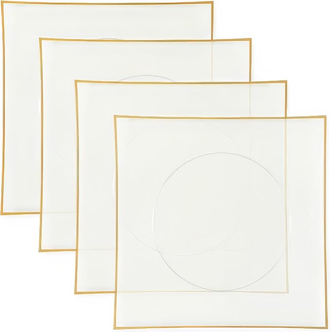 Bluesky Elegant & Chic Chargers Square Flat Clear/Gold Rim - 13" (Pack of 4) - Durable Material - Id
