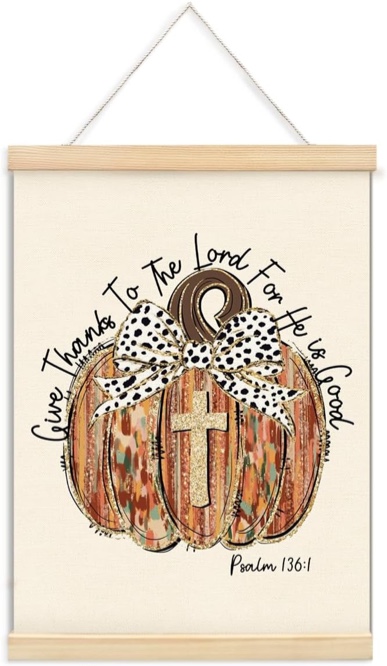 ShowDraven Fall Wall Decor Hanger Frame, Pumpkin Bible Verses Cross Christian Wall Art Fall Decor fo
