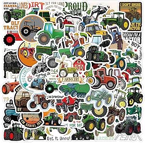 Tractor Stickers,50Pcs Cute Cartoon Dirt Tractor Vinyl Waterproof Decals,Party Decor Water Bottle Laptop Refrigerator Skateboard Sticker