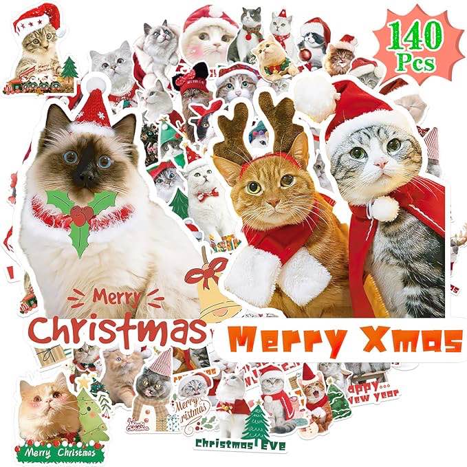 BEMAYSELF Halloween Cat Stickers for Kids-140 Pcs Cute Kawaii Kittens Stickers for Water Bottles, Pe