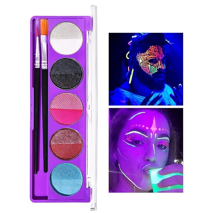 VENYSIS 10 Colors Water Activated Eyeliner Palette,Water Activated Eyeliner,Neon Pigment Self Glowing Palette,Costume Halloween and Club Makeup Art Paint (01)