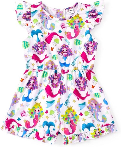 PATPAT Girls Wide Leg One Piece Romper Ruffle Sleeve Floral Short Jumpsuit