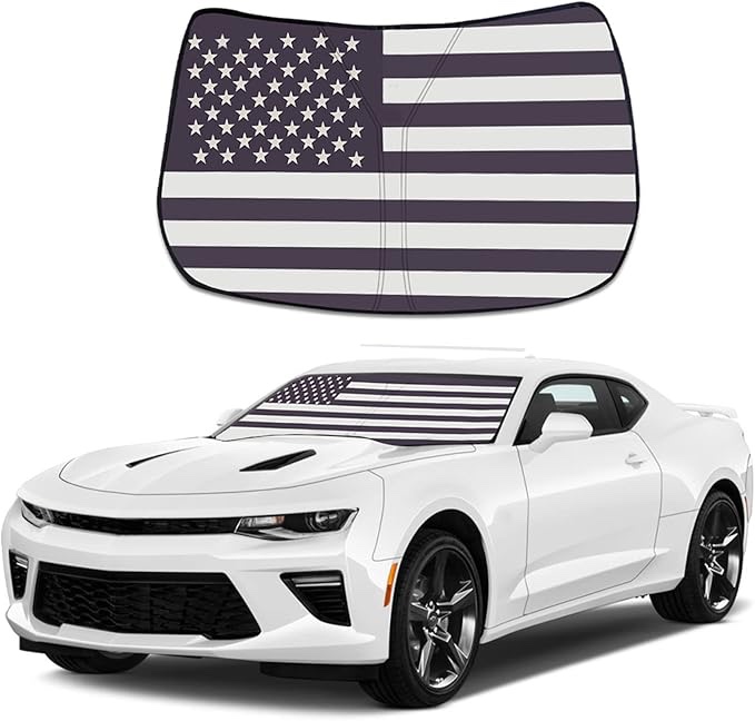 Moricere Upgrade Windshield Sun Shade with USA Flag for Chevrolet Camaro 2016-2024, Foldable Windshield Sun Visor Blocks UV Rays