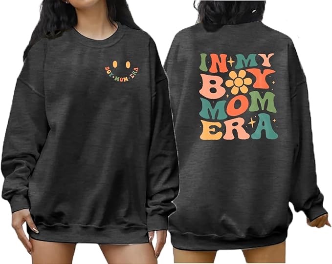 Juxctpy Mama Sweatshirt Women Boy Mom Sweatshirt: In My Boy Mom Era Long Sleeve Shirt Casual Mum Pul