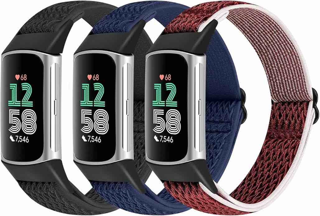 Puhuite 3 Pack Elastic Nylon Bands Compatible with Fitbit Charge 6/Fitbit Charge 5 Band, Adjustable 