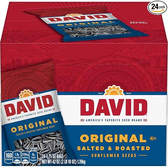 DAVID Sunflower Seeds, Original Flavor, 1.75 oz. (Pack of 24) (Best before Jan 05 2025)