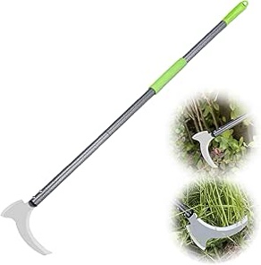 Weeding Sickle, Adjustable Handle Grass Sickle with Double Sharp Edge, Efficient Grass Whip Scythe Tool with Soft Foam Grip, Lightweight Sickle Garden Tool Long Handle for Garden Yard