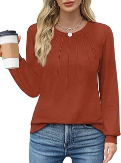(Size 2XL) WIHOLL Womens Long Sleeve Tops Dressy Casual Plus SizeTops for Women Curved Hem Caramel 2XL