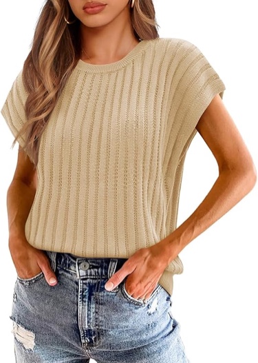 Saodimallsu Womens Summer Crochet Sweater Vest Cap Sleeve Knit Tops Casual Crewneck Sleeveless Sweat