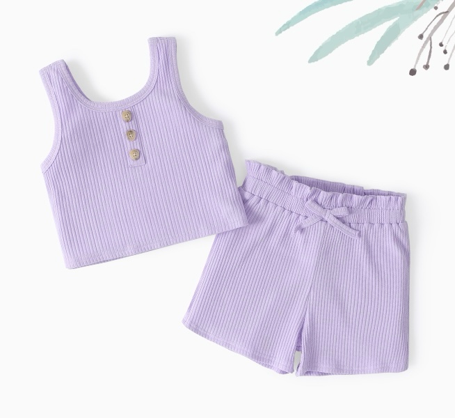 (3 Years) PATPAT Little Girls Summer Clothes Shorts Set Ribbed Tank Top Elastic Short 2 Piece Outfit 2-6Y