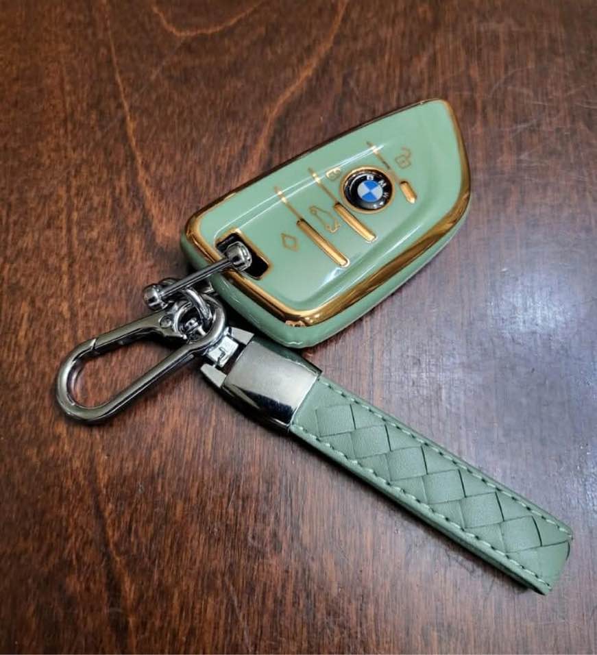 CHEZENHUI Compatible with BMW Key Fob Cover with Leather Lanyard, Car Key Case Shell Protection for 