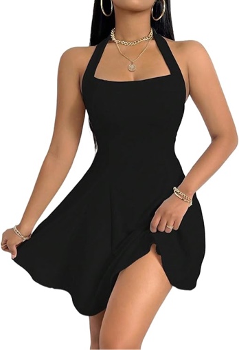 PerZeal Women's 2025 Summer Dress Sleeveless Halter Neck Sundress Backless Flared Short Mini Beach Dress - small