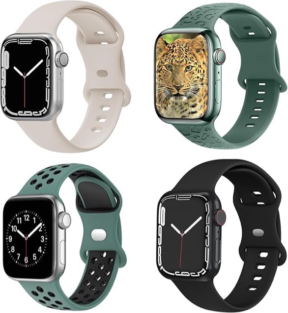 BMBEAR 4 Pack Sport Bands Compatible with Apple Watch Band 38mm 40mm 41mm 42mm 44mm 45mm 49mm Women Soft Silicone Straps for iWatch SE Series 8 7 6 5 4 3 2 1 Ultra Replacement Wristbands for iphone