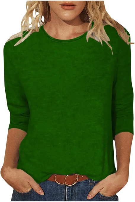 Forest Green Crew Neck Three-Quarter Sleeve T-Shirt (Large)