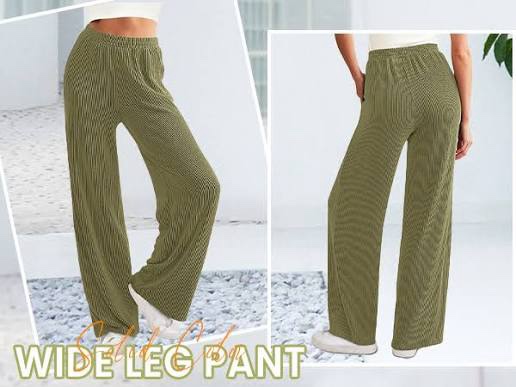 (Size XL) WICIWI Women's Casual Wide Leg Pants Fall Winter Elastic Waist Loose Rib Knit Lounge Palazzo Trousers with Pockets