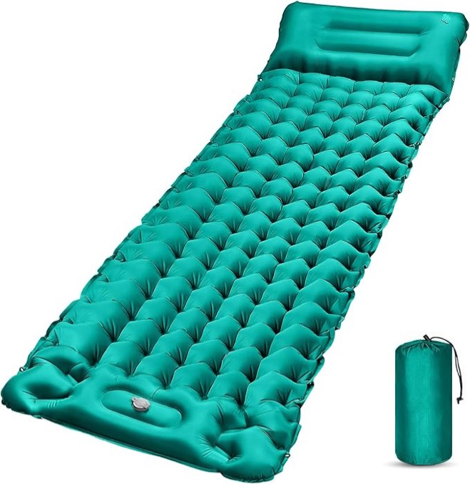 Agoer Peacock Blue 79"28"4" Self-Inflating Oversized Waterproof Camping Mattress with Built-in Foot Pump Pillow