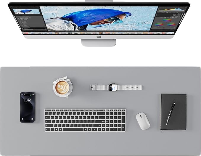 Large Desk Pad Gaming Mouse Pad, Dual-Sided PU Leather PC Keyboard Mat, Desk Mat for Office Accessories and Supplies, Non-Slip, Waterproof