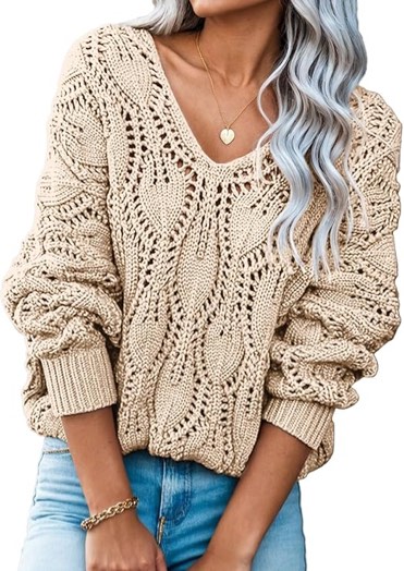 (Medium) Dokotoo Women's Fall Sweaters V Neck Crochet Hollow Out 2025 Trendy Casual Winter Pullover Sweaters