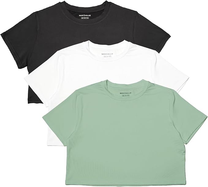 MAX ALLIE Women's Ultra Soft Cropped T Shirt Crew Neck Tees Casual Loose Fit Basic Lightweight