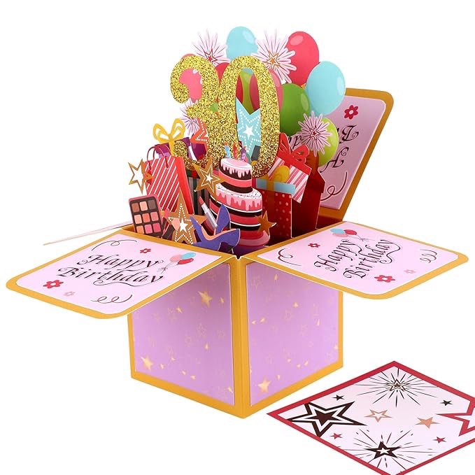 PEUTIER Happy Birthday Pop Up Card, Creative 3D Birthday Card with Classic Envelope & Writing Note Happy Birthday Pop Up Box for Women Men(30th Birthday Card)