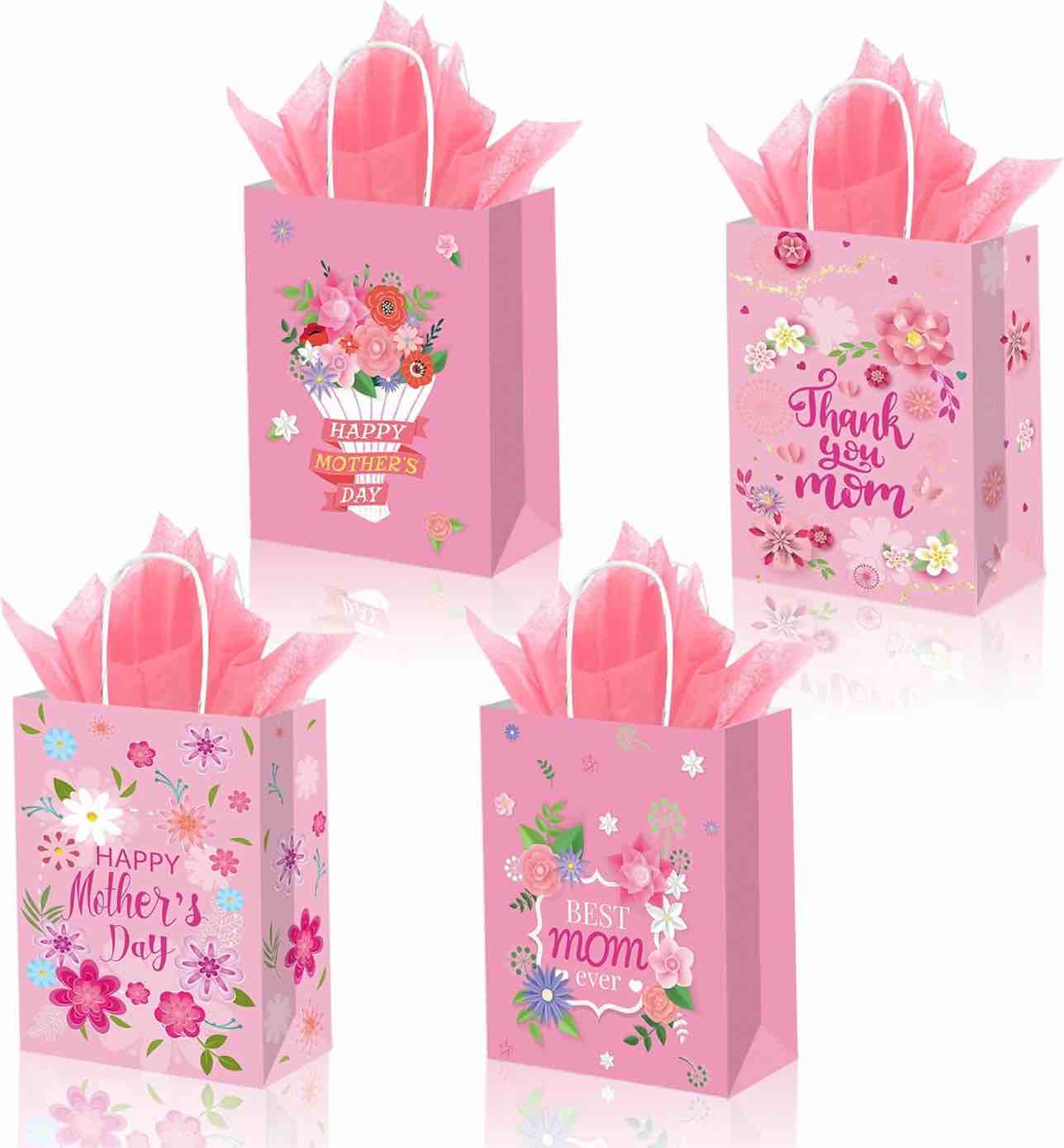 COFDDS 12 PCS Mothers Day Gift Bags with Handle and Tissue Paper, Happy Mother's Day Gift Bag Best Mom Paper Treat Wrap Gift Bags for Mothers Day Theme Party Supplies
