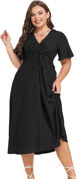 LALAGEN Womens Plus Size Boho Summer Midi Dress 2024 Flutter Short Sleeve Drawstring V Neck Flowy Beach Long Dress