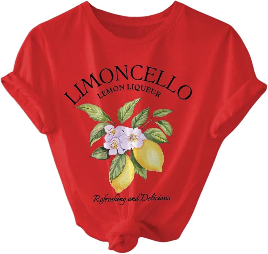 (Size M) RoseSeek Women's Heart Patchwork Lemon Fruit Printed Summer T Shirt Short Sleeve Crewneck Graphic Te