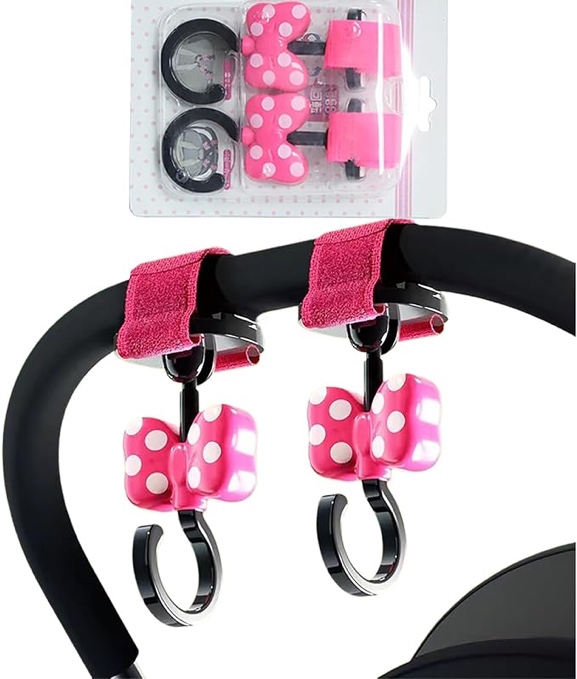 Stroller Hooks for Hanging & Pink Stroller Hooks for Bags&360°Rotating Stroller Hooks,Compatible wit